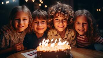 niños cumpleaños foto con amigos