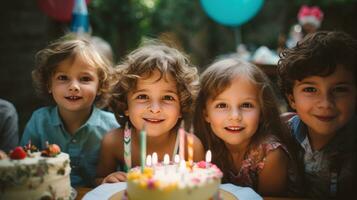 niños cumpleaños foto con amigos