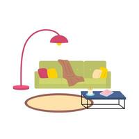 Cartoon Color Sofa, Table and Carpet Set Concept. Vector