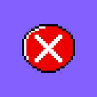 Cartoon Red Pixel Check Mark No UI Button. Vector