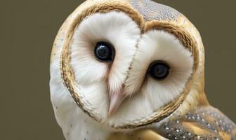 Tyto alba head, a common barn owl. close up. Generative AI photo