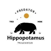 vintage retro hipster hippopotamus logo vector silhouette art icon