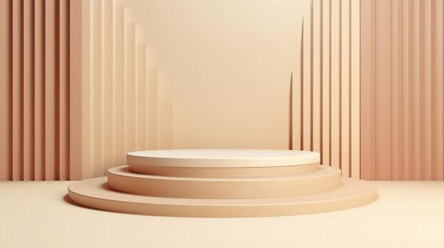 Podium with a parametric background. Stage showcase on pedestal display, 3d rendering. AI Generative photo