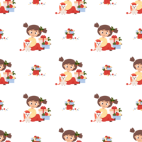Christmas seamless pattern. Cute  girl with  dog png