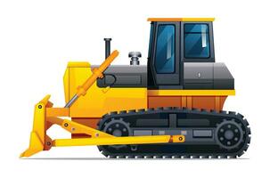 Bulldozer side view vector illustration. Heavy machinery construction vehicle isolated on white background