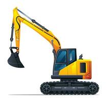 Excavator side view vector illustration. Heavy machinery construction vehicle isolated on white background