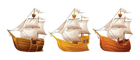 Set of sailing ships cartoon illustration isolated on white background vector