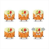 norimaki Sushi dibujos animados personaje con varios enojado expresiones vector