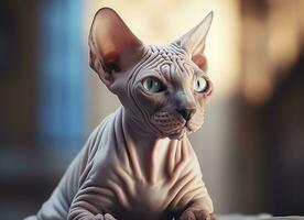 Beautiful photo Sphynx cat concept, contemporary natural and mood social background. Generative AI