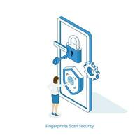 Protecting your data on your smartphone. Fingerprint scanning. Vector illustration.