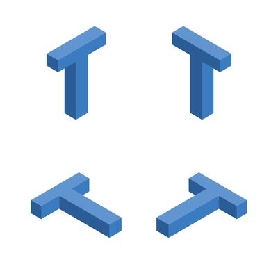 Isometric letter T. Template for creating logos.
