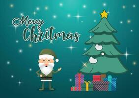 Merry christmas and happy new year xmas tree. Santa Claus. Christmas tress with giftbox. illustrator vector. vector