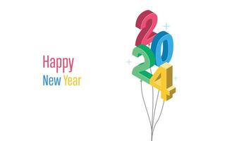 Happy new year 2024 balloon concept for greeting card, banner and post template. Isometric vector