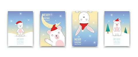 Set of Christmas and New Year greeting cards. Vector illustration.