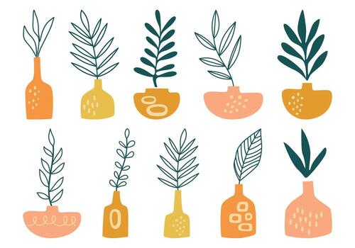 Abstract Botanical Potted Element Set vector