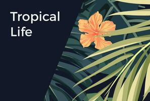 Summer tropical hawaiian background with palm tree leaves and exotic flowers vector