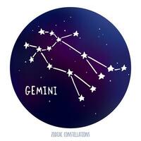 Geminis vector signo. zodiacal constelación hecho de estrellas en espacio antecedentes.