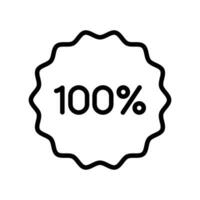 100 percent tag, badge, sticker, label icon in line style design isolated on white background. Editable stroke. vector