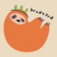 Funny hand drawn children's cartoon illustration   bradypod vector