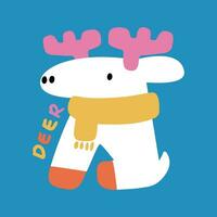 Funny hand drawn children's cartoon illustration of reindeer with scarf vector