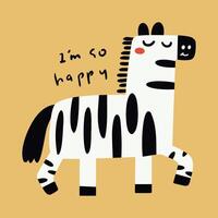 Creative hand drawn cartoon children illustration zebra vector