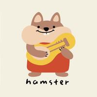 Funny hand drawn children's cartoon illustration of hamster playing violin vector