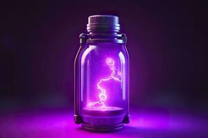 púrpura ciencia fi energía matraz con puro antecedentes. ai generativo foto