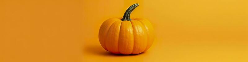 A pumpkin against a yellow background. Generative AI photo