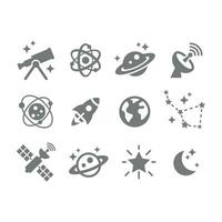 Space and astronomy vector icon set. Planet, rocket and telescope icons.