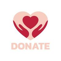 Hands and heart donation logo. Donate vector icon.