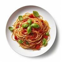 Delicious Plate of Spaghetti with Tomato Sauce on a White Background Generative AI photo