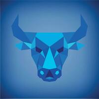 Vector symmetrical illustration of a bull on a white background. Made in low poly triangular style.