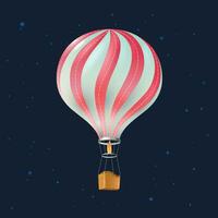 Hot air balloon orange white stripes, colorful aerostat on orange background vector