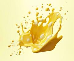 Cheese sauce splashing in the air with cheddar cheese, 3d rendering. Generative AI photo