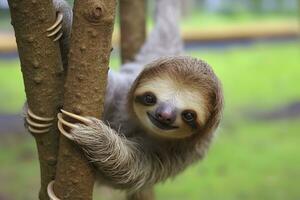 bebé perezoso en árbol en costa rico generativo ai foto