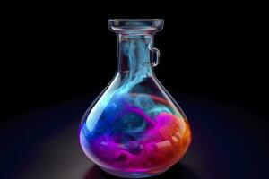 Close Up of a Science Beaker Filled with Multi Colored Liquids. AI Generative photo