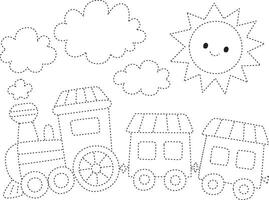 train dotted line draw practice cartoon doodle kawaii anime coloring page cute illustration drawing clip art character chibi manga comic vector