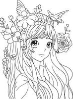 princesa hada niña dibujos animados garabatear kawaii anime colorante página linda ilustración dibujo acortar Arte personaje chibi manga cómic vector