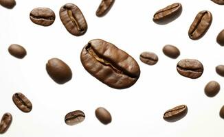 Coffee Bean flying on white background, 3d illustration. Generative AI photo