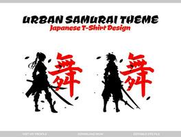 urban female samurai. silhouette japan samurai vector for design t shirt concept. silhouette samurai. Japanese t-shirt design. silhouette for a Japanese theme. Samurai Vector Illustration.