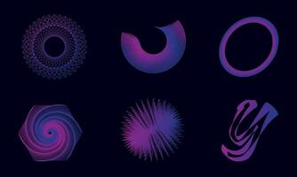 Abstract neon shapes set, futuristic wavy fractal background. Vector geometric illustration