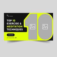 Trendy video thumbnail design for body fitness and meditation, yogan meditation cover banner, fully editable vector eps 10 file format