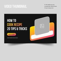 Editable vector youtube thumbnail banner template design, food recipe tips, vector eps 10 file format