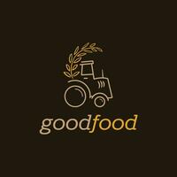 Minimal tractor line art logo design. Modern retro agro farm golden rice wheat mill logo vector