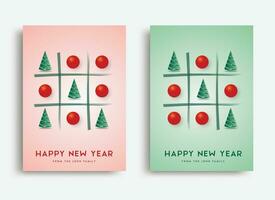 Happy New Year greeting card, Tic Tac Toe, Elegant simple style on a bright background. Vector illustration.