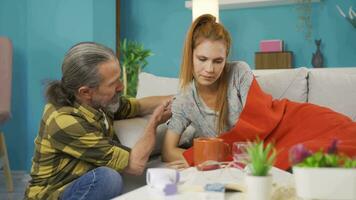 Father provides psychological support to his sick daughter. video