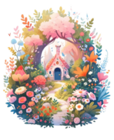 Fairytale magic fairy garden, beautiful fantasy floral, AI generated png