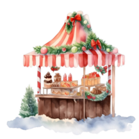 Watercolor Christmas stand at Christmas market,  illustration for decorating greeting, invitation in festive season, AI generated png