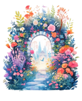 cuento de hadas magia hada jardín, hermosa fantasía floral, ai generado png