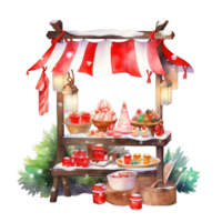 Watercolor Christmas stand at Christmas market,  illustration for decorating greeting, invitation in festive season, AI generated png